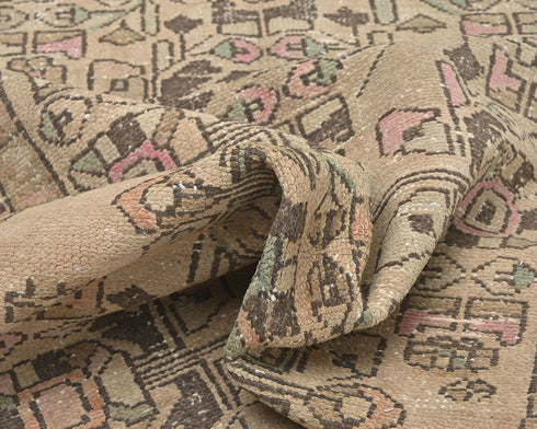 10 Ft Vintage Brown Persian Style Hand Knotted Low Pile Wool Runner Rug